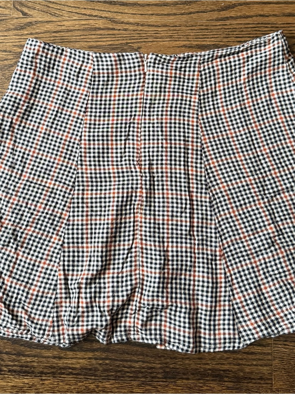 American Eagle Outfitters Black & Orange Plaid Button-Front Mini Skirt - Picture 3 of 4